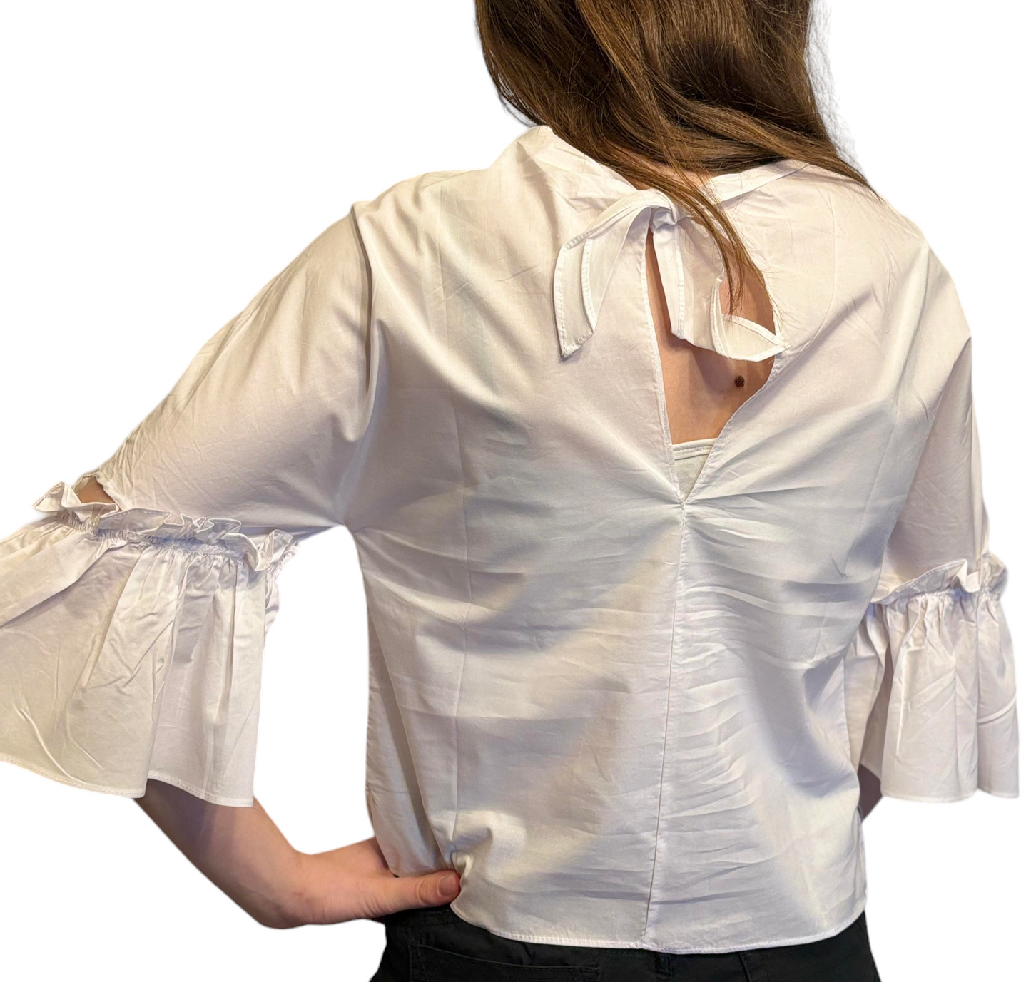 Blouse blanche manches volantes avec nœud