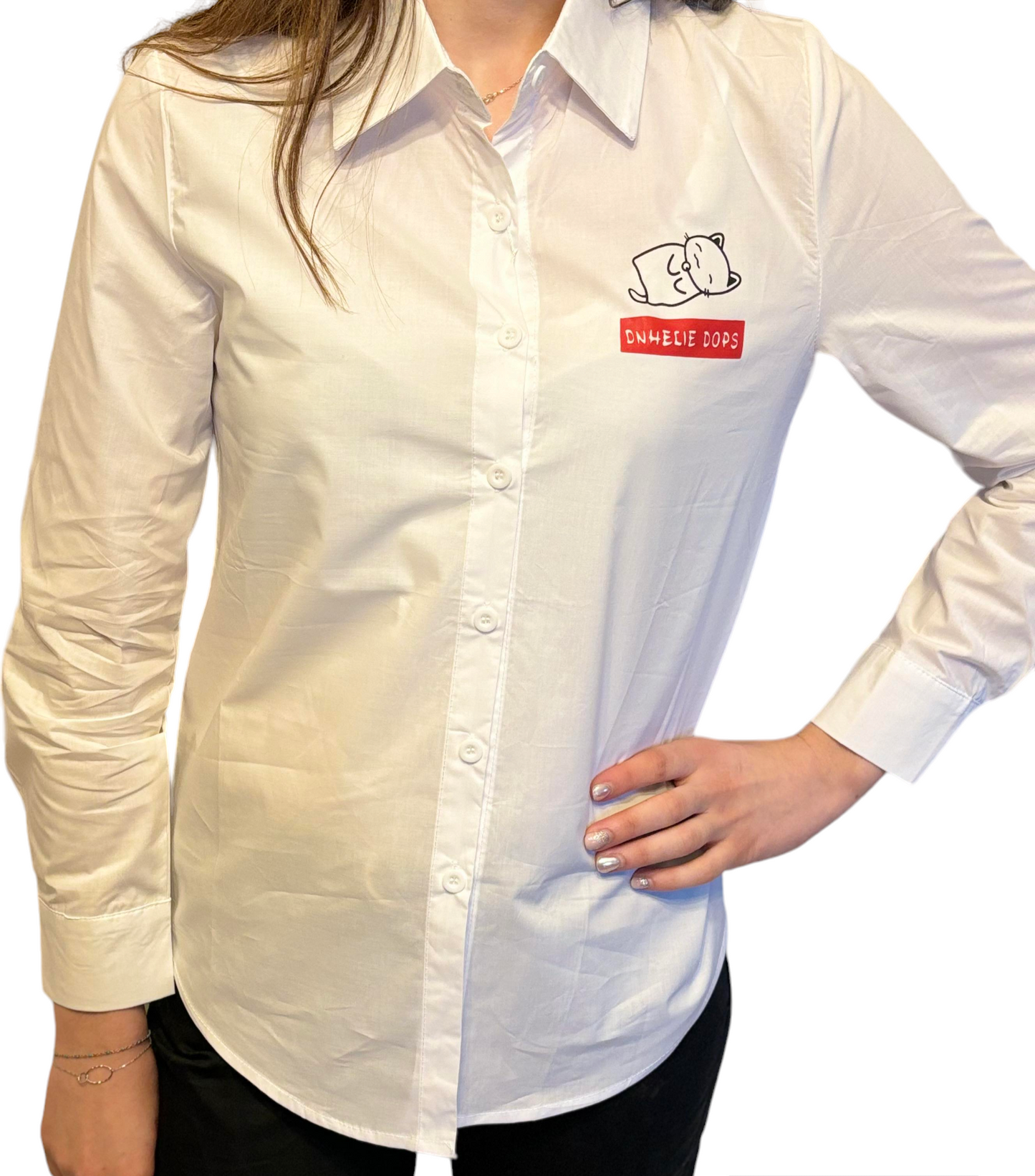 Chemise blanche cintrée avec motif chat