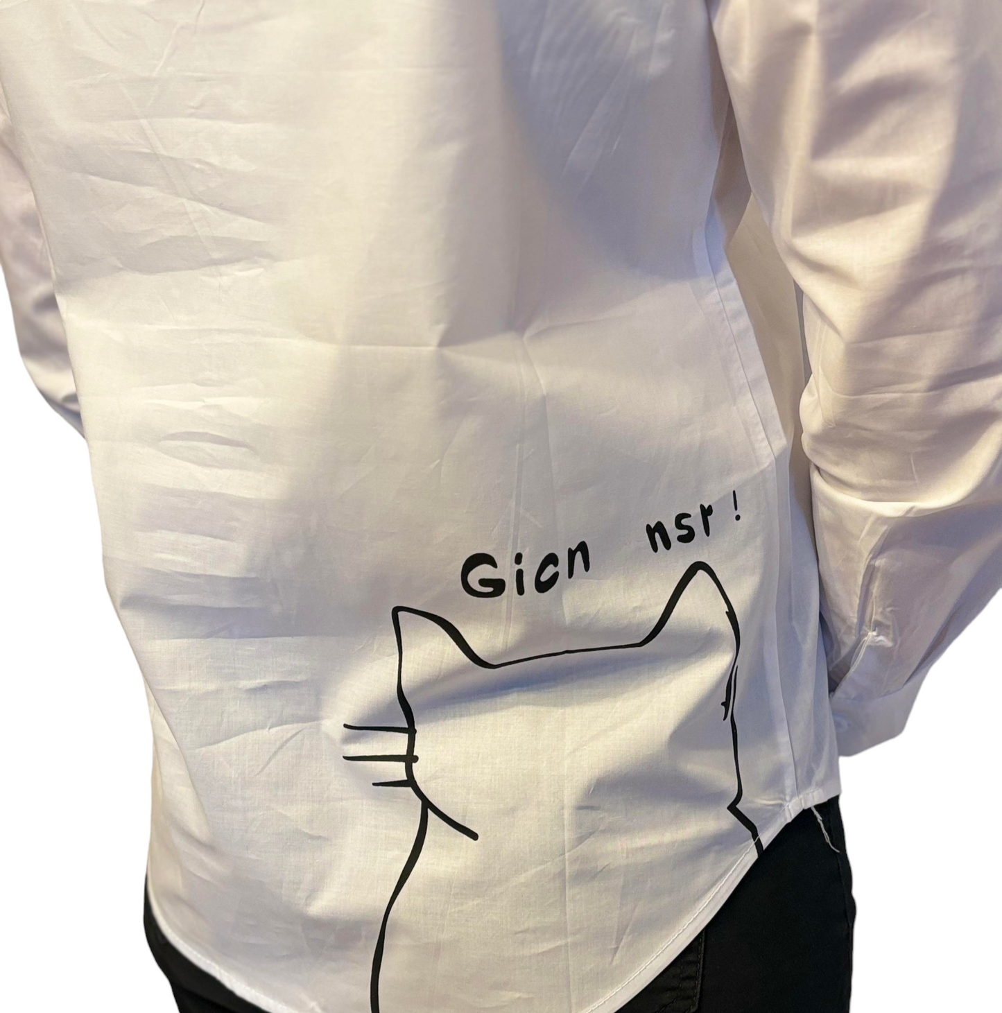 Chemise blanche cintrée avec motif chat